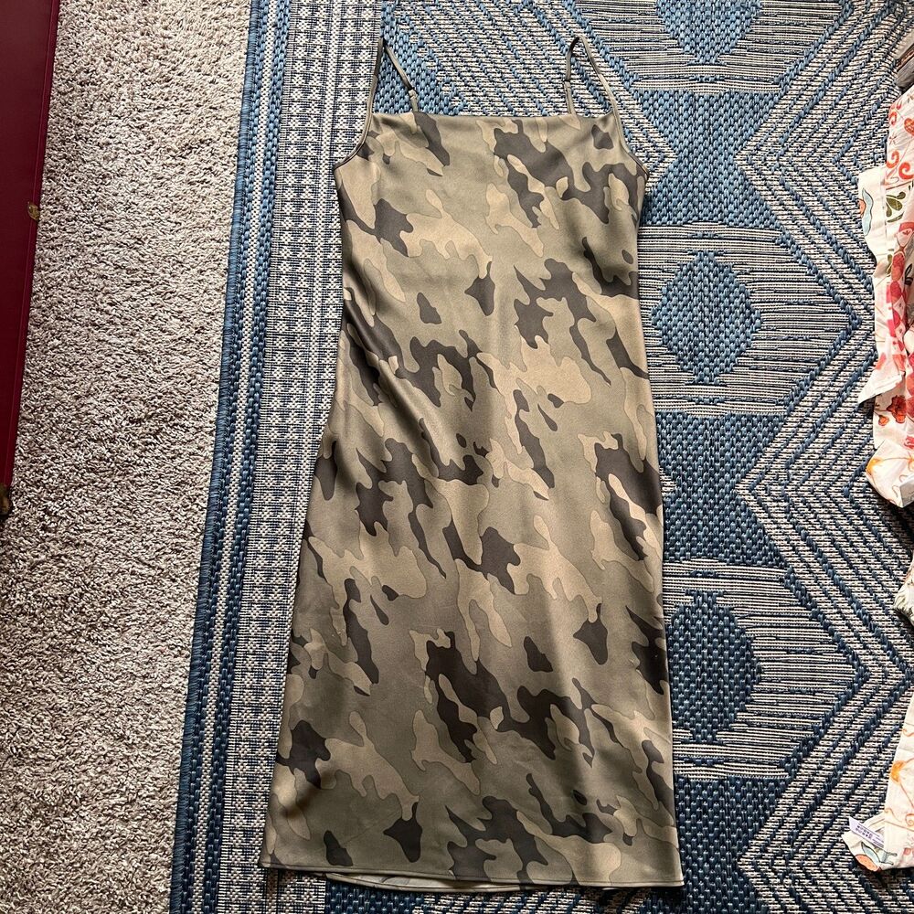 Camo grunge indie sleaze relaxed fit cowl neck slip midi dress size XS